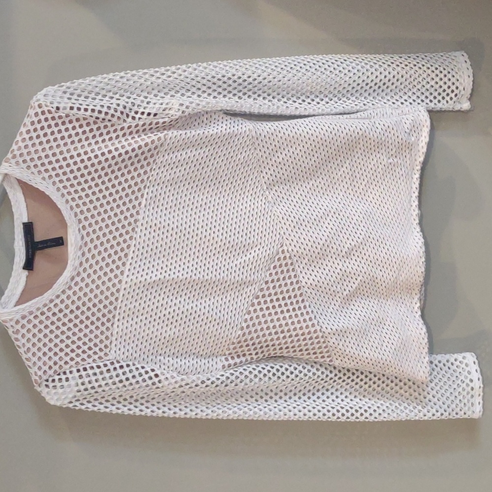 BCBGMAXAZRIA White Mindy women's medium lined mesh panels long sleeve top